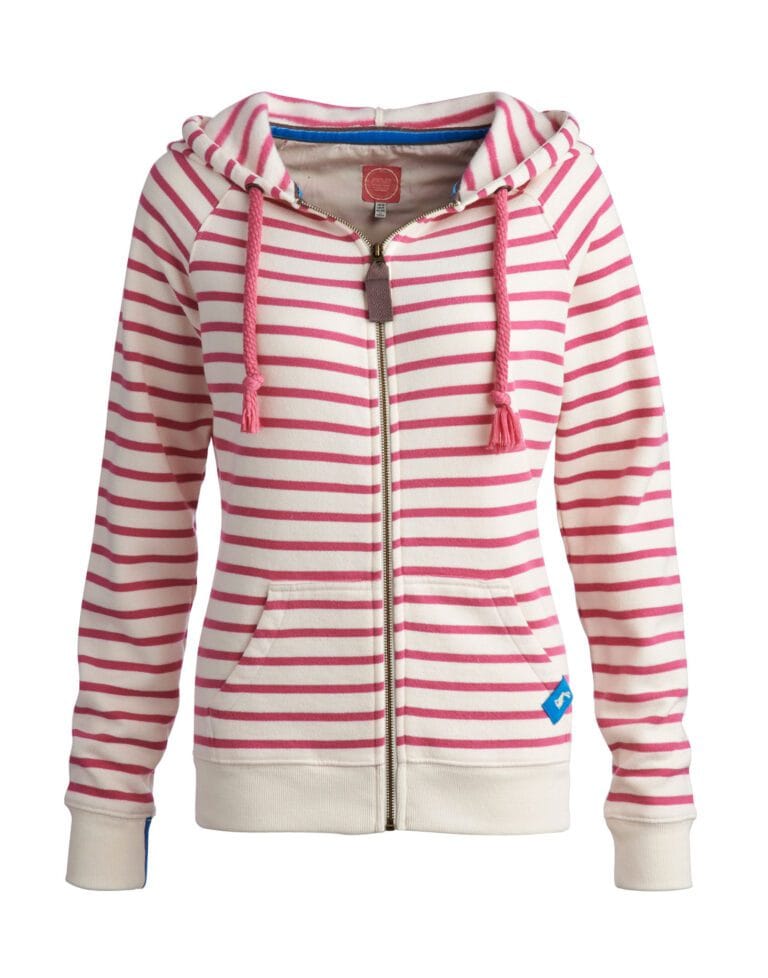 Striped full-zip hoodie with drawcords and front pockets