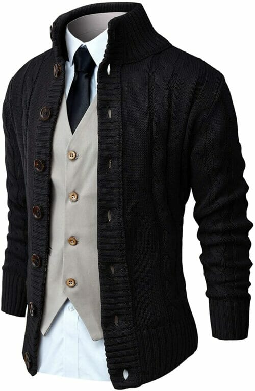 black cardigan sweater