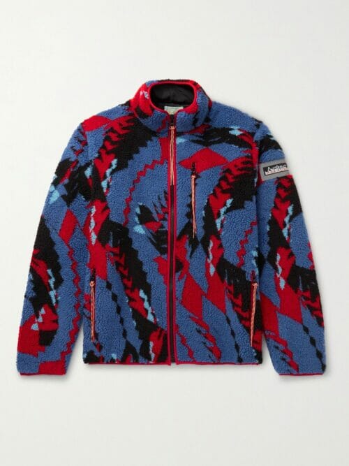 red printed fleece jacket